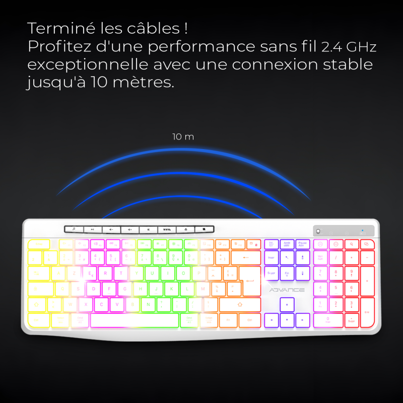 Advance R-TYPE Blanc Sans fil/RGB/Batterie/IPX4/Win et Mac - Clavier PC - 1
