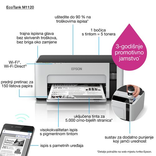 Imprimante Epson EcoTank ET-M1120 A4 WIFI/USB  - Cybertek.fr - 13