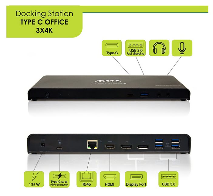 DOCKING TYPE C OFFICE 3 X 4K - HDMI/DP/USB/RJ45 - Port - 3