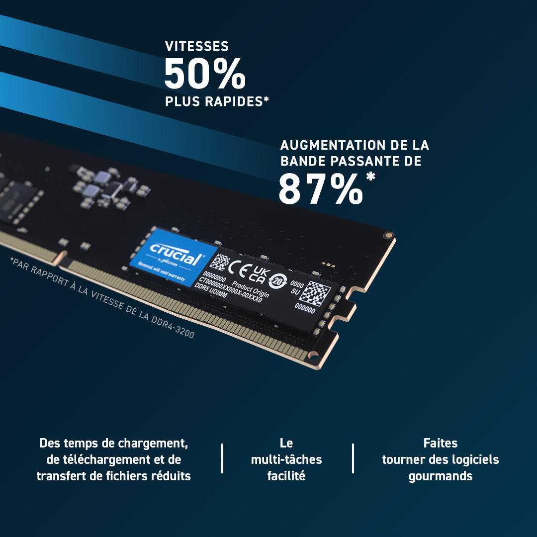 Crucial 16Go (1x16Go) DDR5 4800MHz OEM - Mémoire PC Crucial sur Cybertek.fr - 2