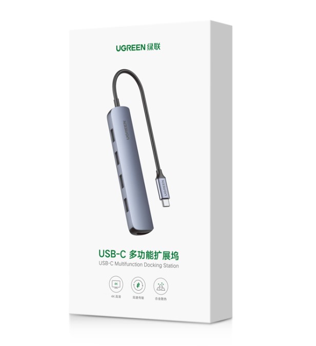 UGREEN Hub 5ports USB-C vers HDMI+4xUSB 3.0/4K 30Hz/0.15m - Hub - 1