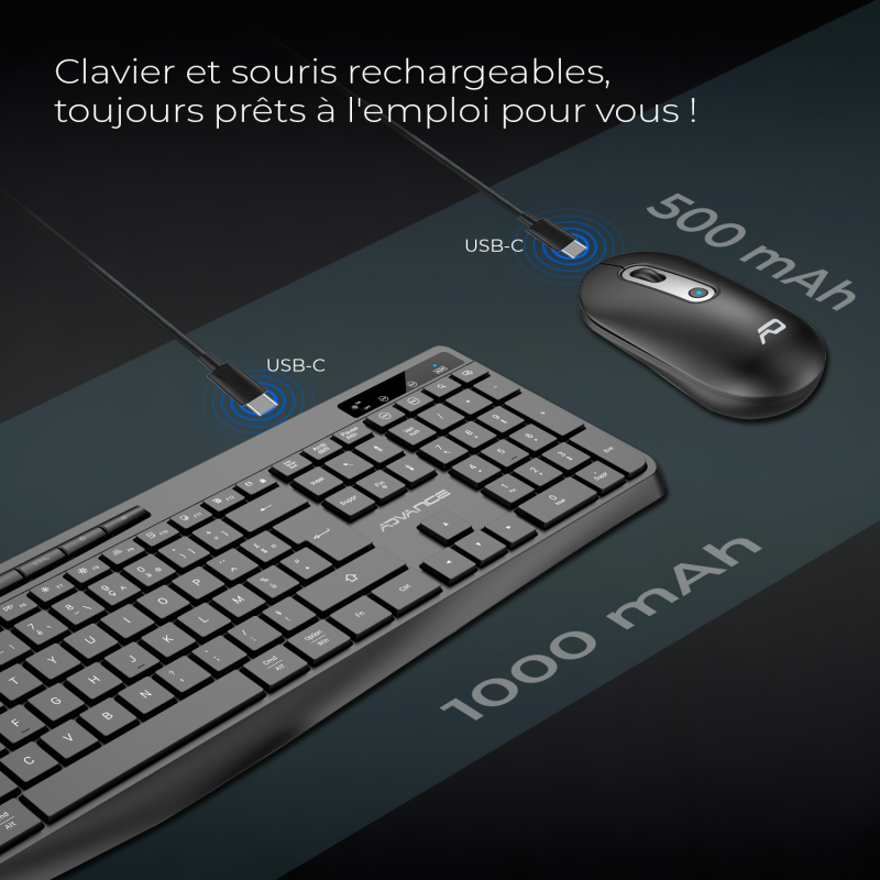 Advance R-TYPE Combo Noir Sansfil/RGB/Batterie/IPX4/WinMac - Pack Clavier/Souris - 5