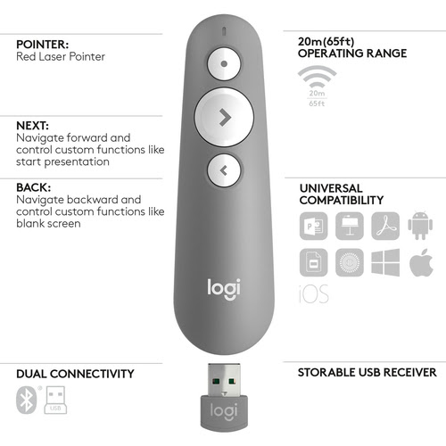 R500 Laser Presentation Remote Grey - Telecommande Logitech - 4