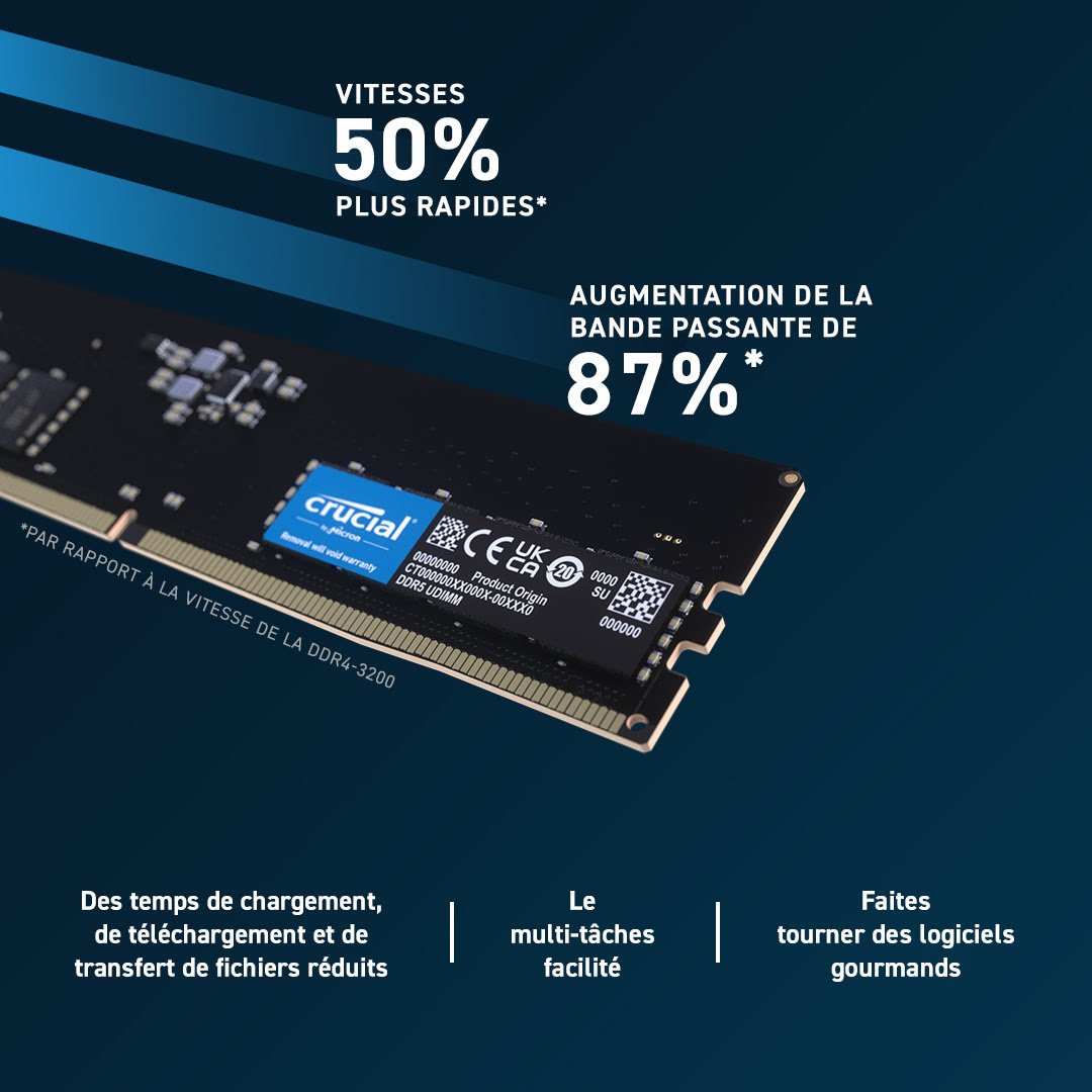 Crucial 8Go (1x8Go) DDR5 4800MHz OEM - Mémoire PC Crucial sur Cybertek.fr - 2