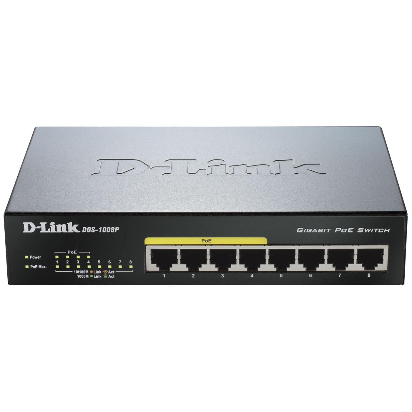 Switch D-Link 8 Ports 10/100/1000Mbps DGS-1008P (4 POE) - 0