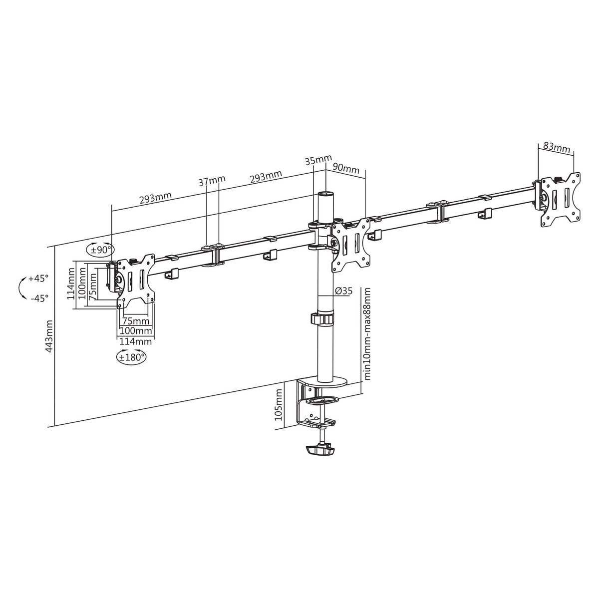 Support bureau 3 écrans 13" à 27" VESA 100x100  - Accessoire écran - 1