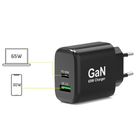 Port Chargeur mural GaN 65W - USB-C/USB-A - Noir (902104EU) - Achat / Vente Chargeur sur Cybertek.fr - 2