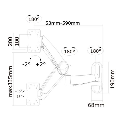 Wall Mount 10-40" Full Motion Gas SILVER - Accessoire écran - 8