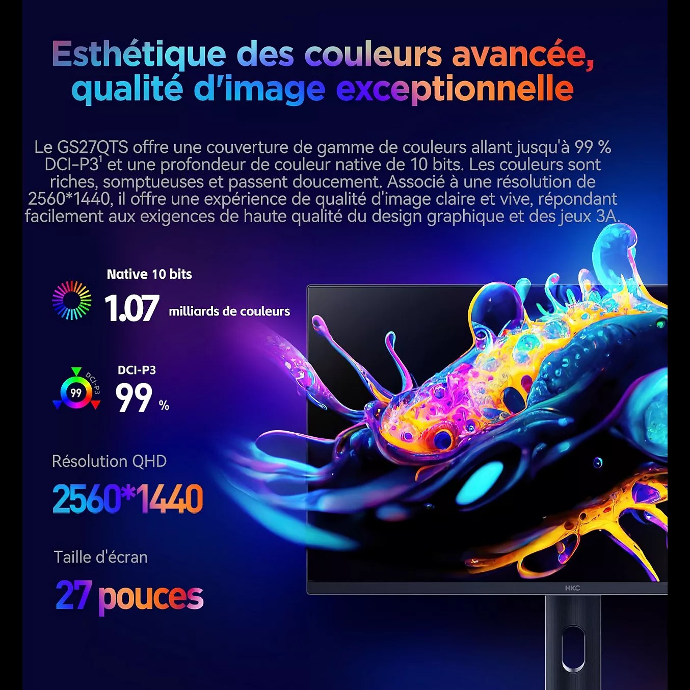 HKC 27 pouces  GS27QES - Ecran PC HKC - Cybertek.fr - 4