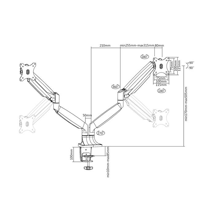 Support de bureau Full Motion 2 écrans 13" - 32" - Accessoire écran - 1