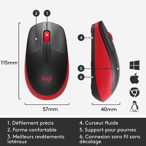 Logitech M190 Noir/Rouge - Souris PC Logitech - Cybertek.fr - 7