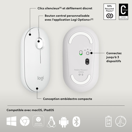 Logitech PEBBLE M350S White - Souris PC Logitech - Cybertek.fr - 7