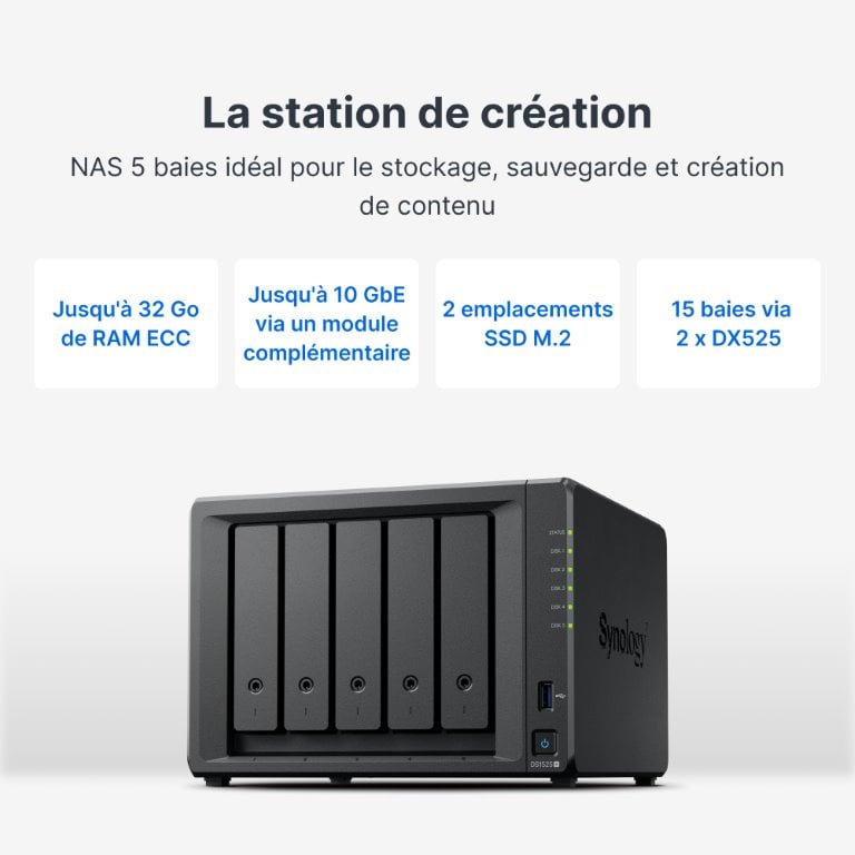 Synology DS1525+ - 5 baies - Serveur NAS Synology - Cybertek.fr - 5
