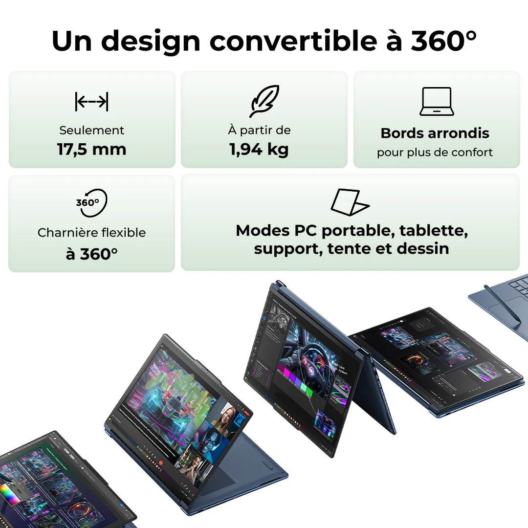 Lenovo Yoga 9 2-in-1 16N1X11 - 16" 2.8K OLED 120Hz RTX Spark N1X PRO 650 32Go 1To W11, vue 9