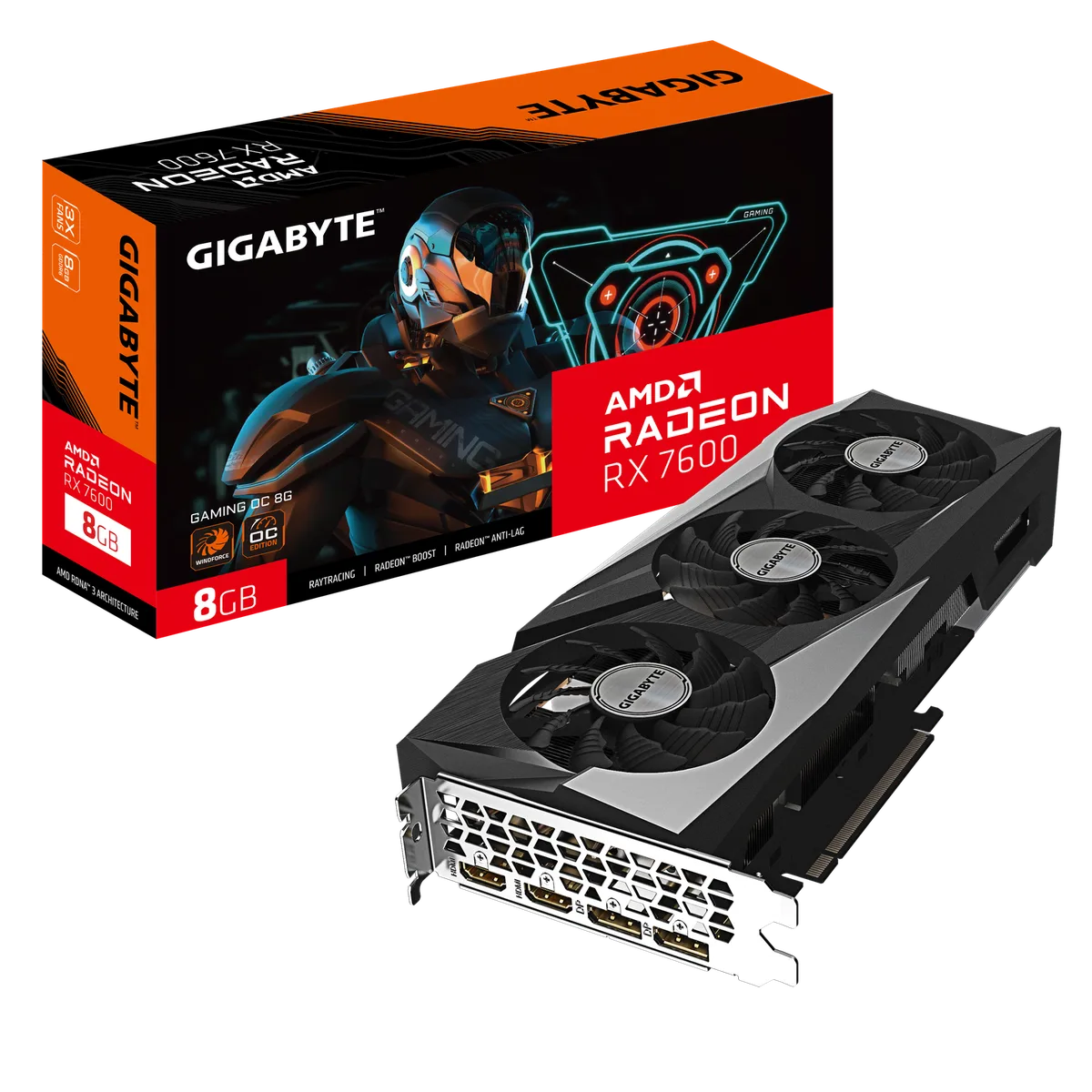 Gigabyte RADEON RX 7600 GAMING OC 8G, vue 1