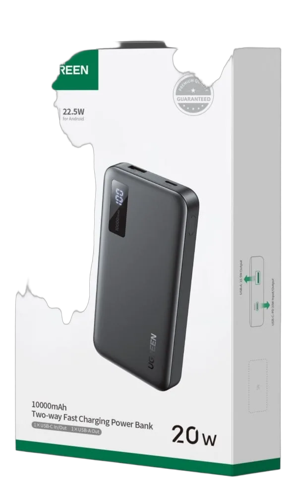 UGREEN USB-C + USB-A - 2 ports - 10000mAh - 20W - Noir, vue 2