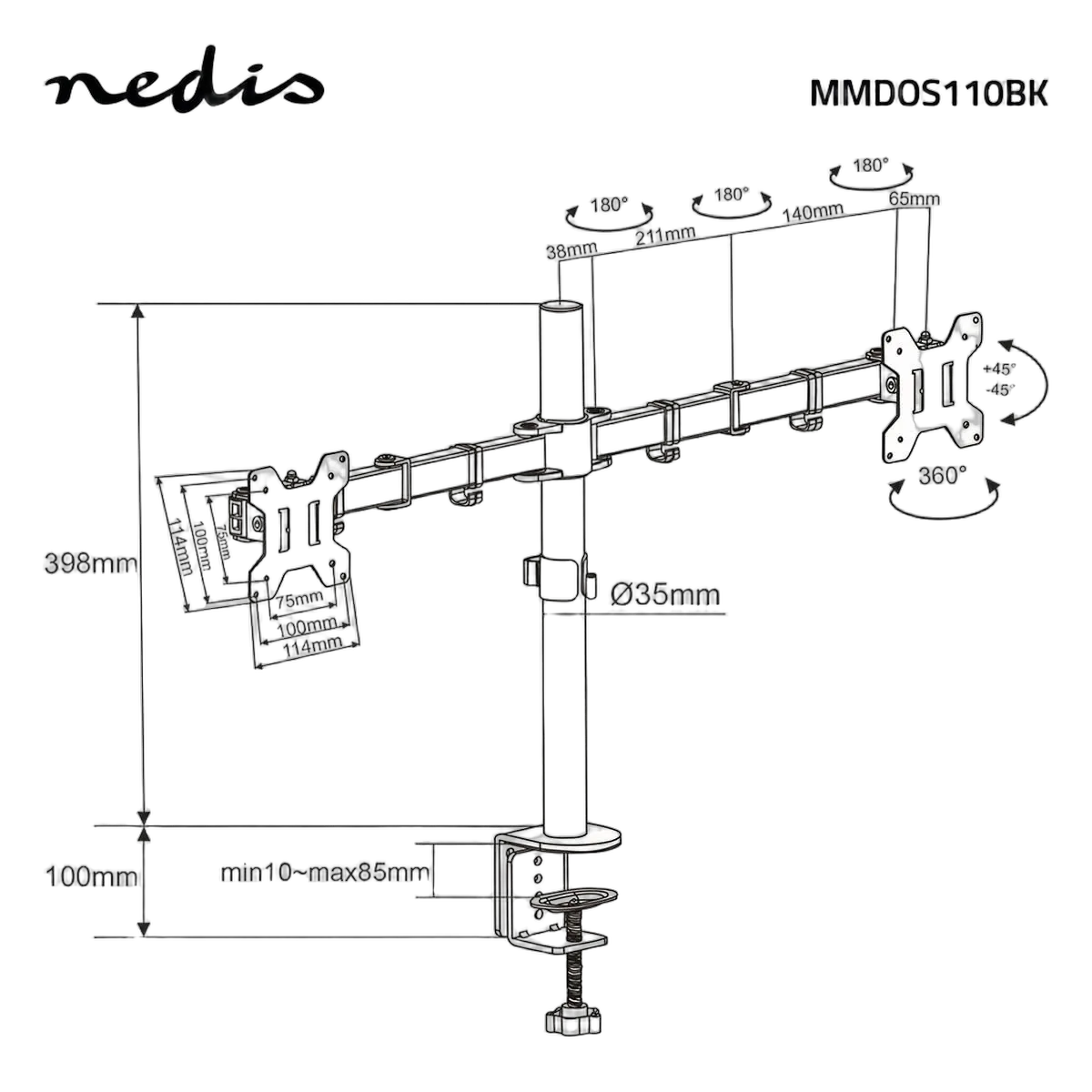 Nedis Support écran à pincer - 2 écrans 15- 32", vue 6
