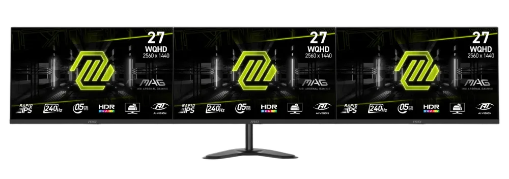 MSI 3 x MAG 274QF X24 - 27" QHD 240Hz FreeSync Premium + Support 3 écrans, vue 1