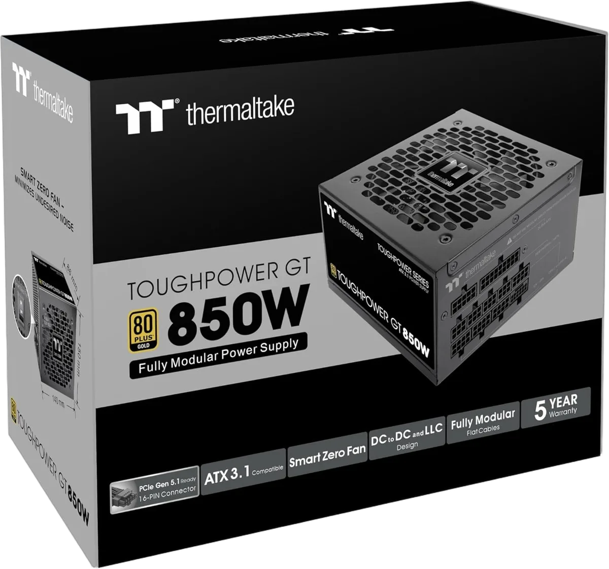 Thermaltake ATX 3.1 850W - 80+ Gold - Toughpower GT FM - Noir, vue 6