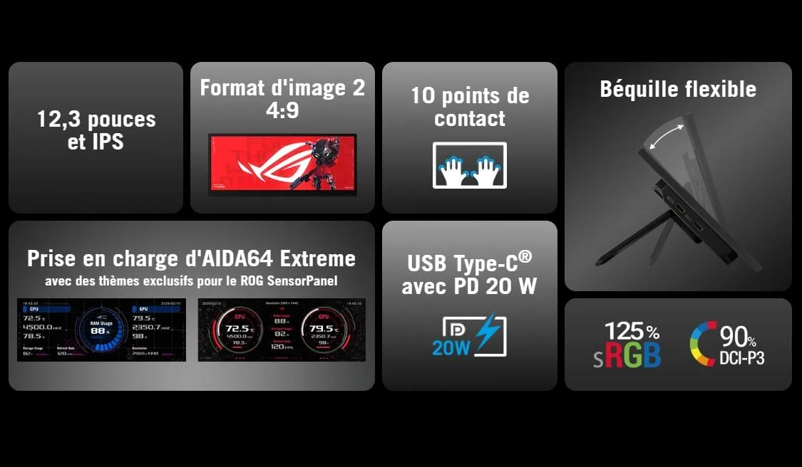 Asus ROG Strix XG129C - 12.3" 1920x720 24:9 Tactile USB-C HDMI, vue 8