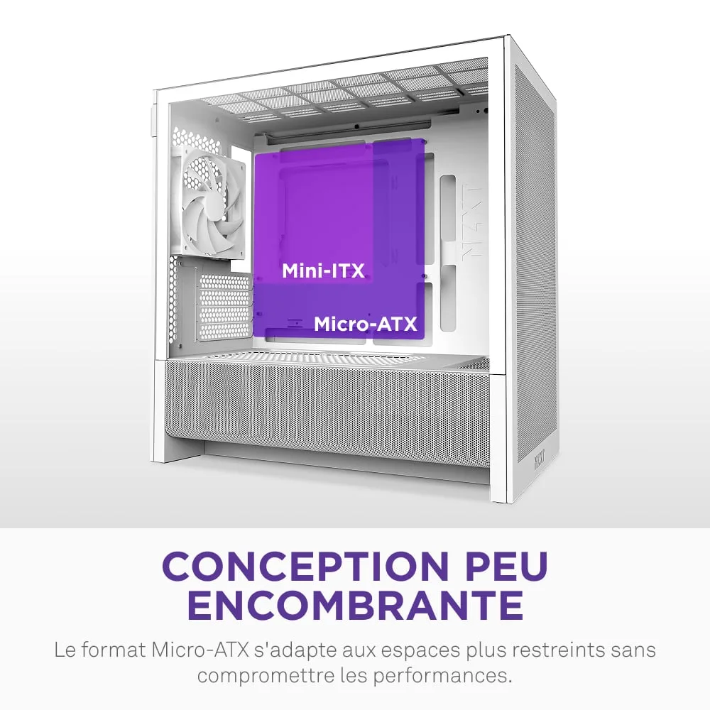 NZXT H3 Flow Blanc - MT/Sans Alim/mATX, vue 7