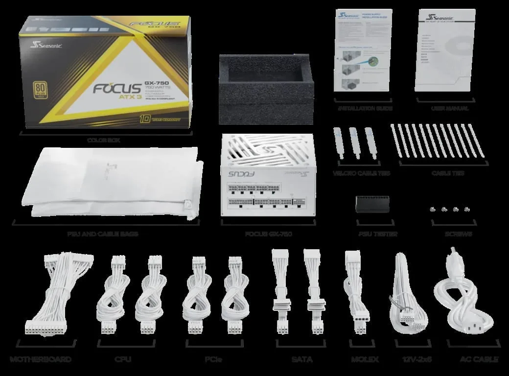 Seasonic ATX 750W 80+ Gold - FOCUS-GX-750-V4-WHITE, vue 9