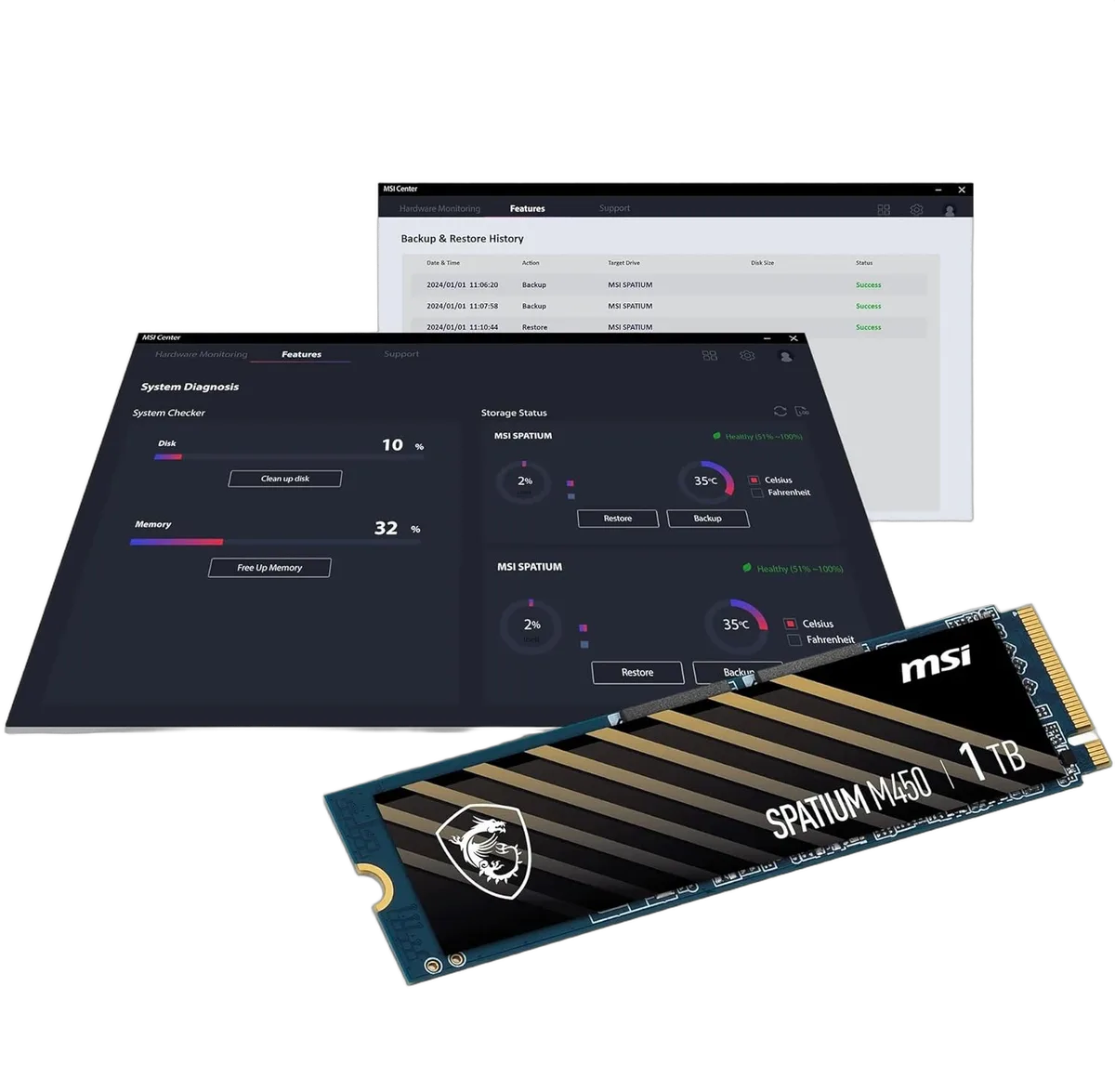 MSI 1To M.2 NVMe Gen4 - SPATIUM M450 V1, vue 8