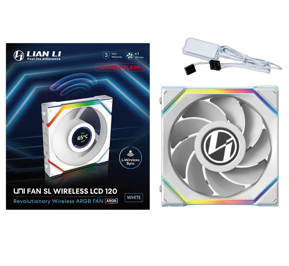 Lian-Li UNI FAN SL WIRELESS LCD ARGB REVERSE PWM 120mm - Blanc, vue 5