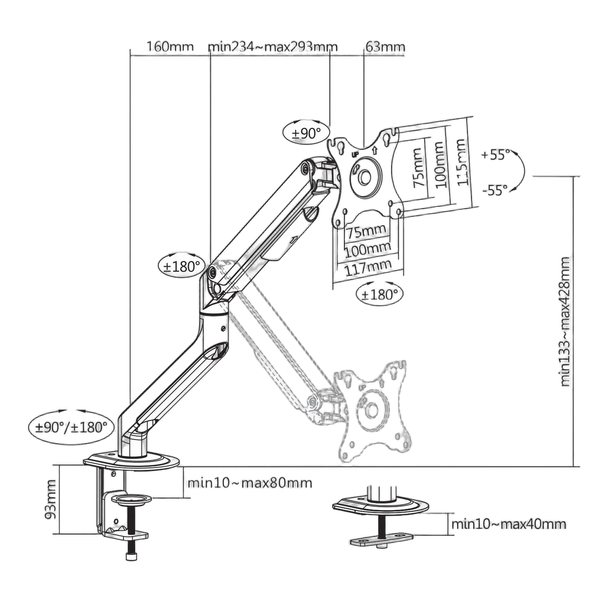 Kimex International Support de bureau Full Motion 1 écran PC 17"- 32" VESA Max 100x100 Charge Max 9Kg, vue 3