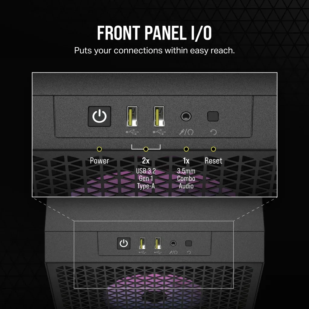 Corsair 3000D Airflow RGB Noir - MT/Sans Alim/ATX, vue 4