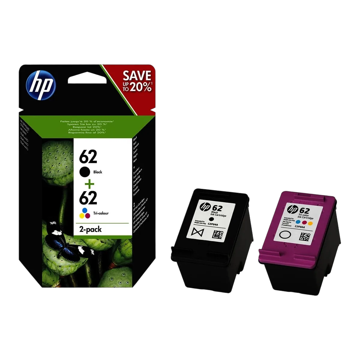 HP Pack Cartouches Noire + Couleurs N°62, vue 1
