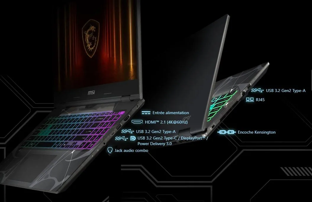 MSI Cyborg 15 B2RWFKG-1267FRY - 15.6" FHD 144Hz Core 9 270H RTX 5060 16Go 1To W11, vue 5