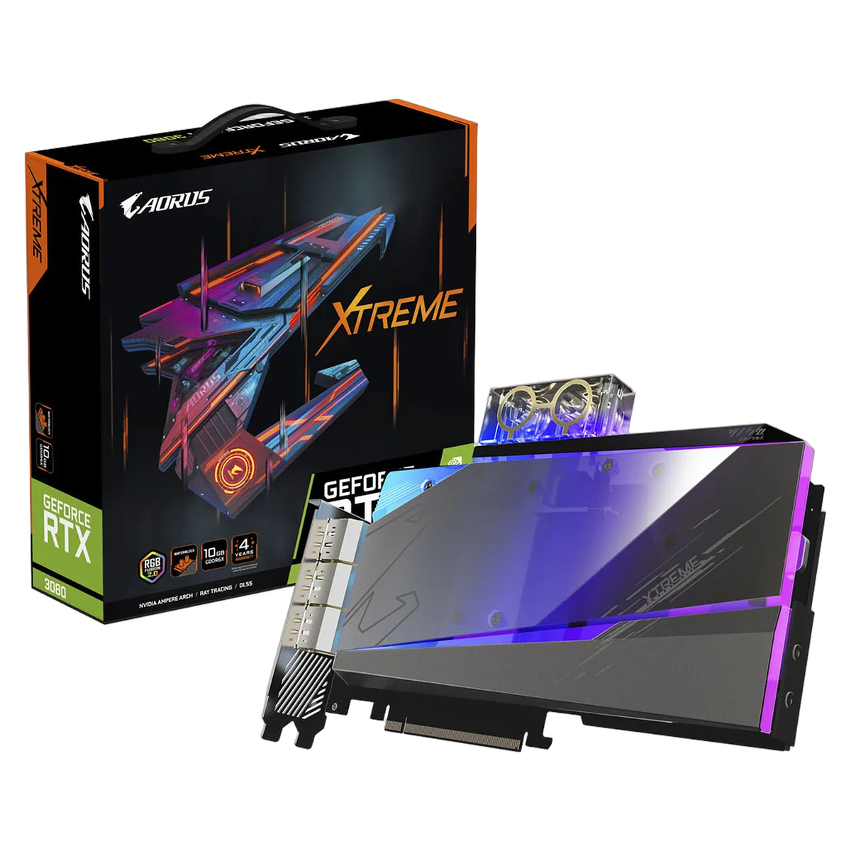 Gigabyte GeForce AORUS RTX 3080 XTREME WATERFORCE WB 10G LHR, vue 1