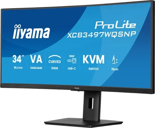 Iiyama XCB3497WQSNP-B1 - 34"CURVE UWQHD 120Hz VA 0,4ms USB-C KVM, vue 2