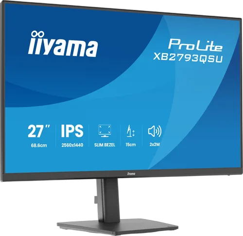 Iiyama Prolite XB2793QSU-B1 - 27" QHD 75Hz IPS 1ms Pivot Adaptive Sync, vue 3