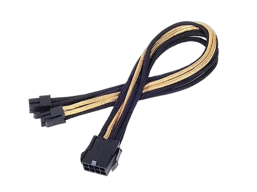 Silverstone Cable tressé 8-Pin EPS/ATX 4+4-Pin 300mm GOLD/Black, vue 1