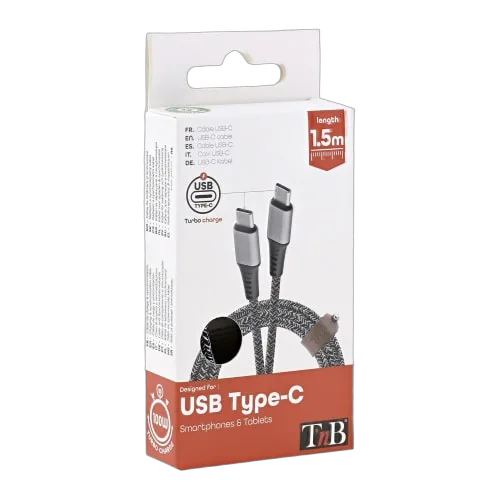 T'nB Câble USB-C vers USB-C - 1,5m nylon RPET - Noir, vue 5