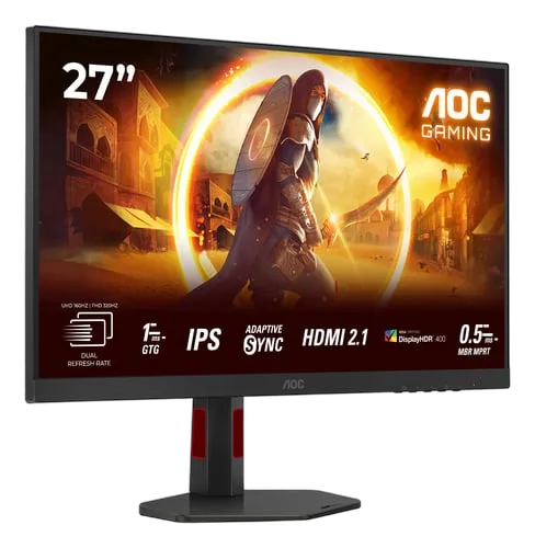 AOC U27G4R - 27" 4K/160Hz ou FHD/320Hz Fast IPS 0.3ms Pivot Compatible G-Sync, vue 2