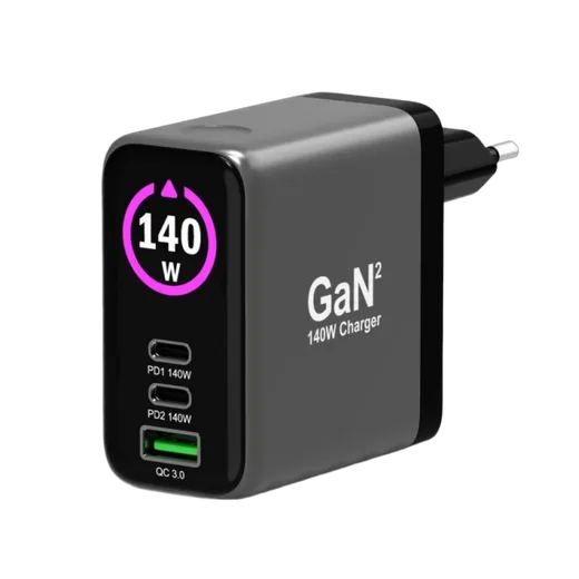 Port Chargeur écran OLED GaN 140W 3 ports + Câble USB-C - 2m