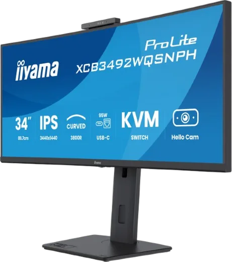 Iiyama Prolite XCB3492WQSNPH-B1 - 34" CURVE UWQHD 100Hz Webcam USB-C Dock KVM LAN