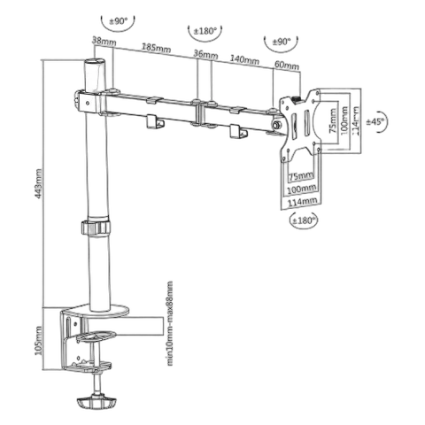 Kimex International Support bureau 1 écran PC 13"- 32", vue 2