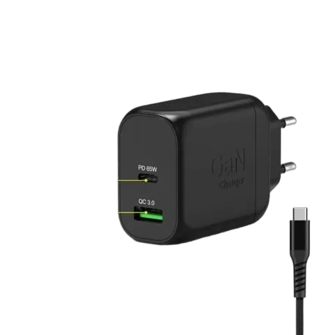 Port Chargeur mural GaN 65W - 2 ports + Câble USB-C 2m, vue 2