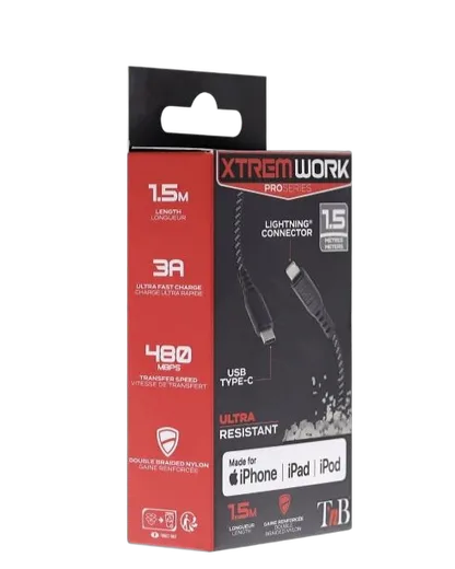 T'nB Câble USB-C PD vers Lightning XTREMWORK - 1.5m