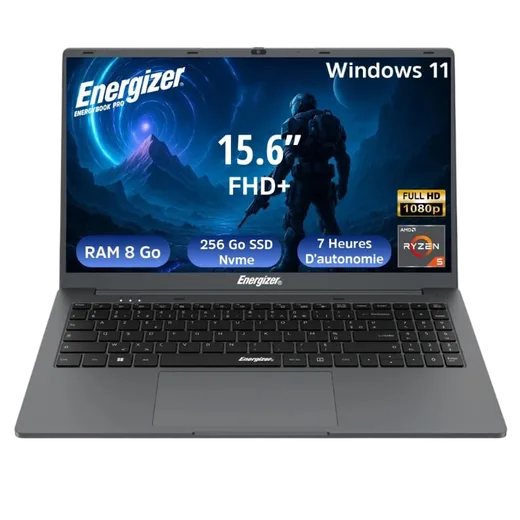 Energizer EnergyBook Pro 15.6" FHD R5-3500U 8Go 256Go W11 Batterie 6000 mAh, vue 1