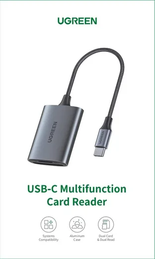 UGREEN Lecteur USB-C vers cartes SD et MicroSD - 512G - Gris