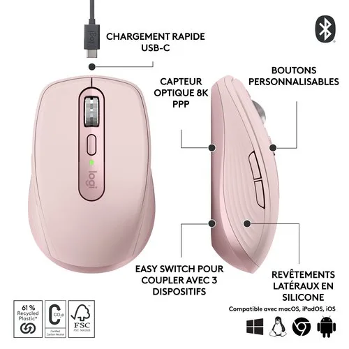 Logitech MX Anywhere 3S - Sans-Fil - Rose, vue 12