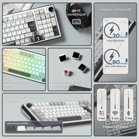 The G-LAB Keyz Elite 400 WG - Mécanique - Sans-Fil - RGB - Blanc/Gris, vue 6