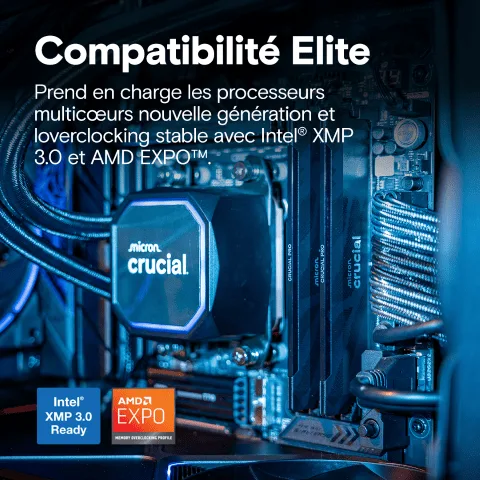 Crucial Pro OC 32Go (2x16Go DDR5 6400 PC51200) Noir, vue 4