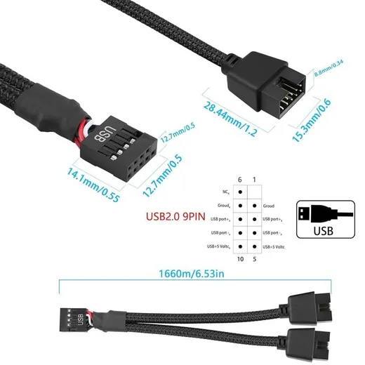 Compatible Splitter USB 9 Broches vers 2x USB 9 Broches - Pack de 2