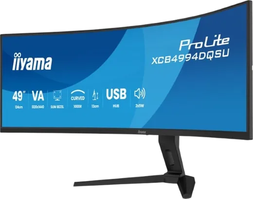 Iiyama ProLite XCB4994DQSU-B1 - 49" CURVE DQHD 120hz VA USB-C HUB HP Adapt Sync, vue 3